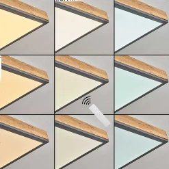 Plafonnier Salmi Led Couleur Bois, Noir, Blanc, 1 Lumiere, Telecommandes