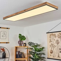 Plafonnier Salmi Led Couleur Bois, Noir, Blanc, 1 Lumiere, Telecommandes