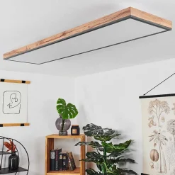 Plafonnier Salmi Led Couleur Bois, Noir, Blanc, 1 Lumiere, Telecommandes