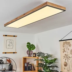 Plafonnier Salmi Led Couleur Bois, Noir, Blanc, 1 Lumiere, Telecommandes