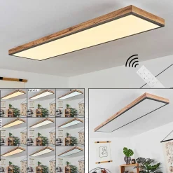 Plafonnier Salmi Led Couleur Bois, Noir, Blanc, 1 Lumiere, Telecommandes