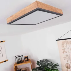 Plafonnier Salmi Led Couleur Bois, Noir, Blanc, 1 Lumiere