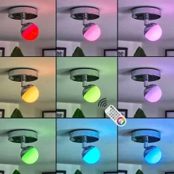 Plafonnier Sanchequias Led Chrome, 1 Lumiere, Telecommandes, Changeur De Couleurs