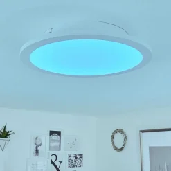 Plafonnier Sani Led Blanc, 1 Lumiere, Telecommandes, Changeur De Couleurs