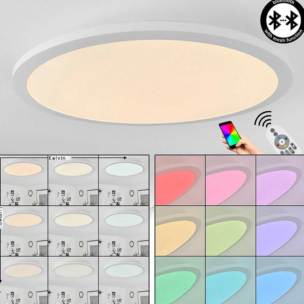 Plafonnier Sani Led Blanc, 1 Lumiere, Telecommandes, Changeur De Couleurs