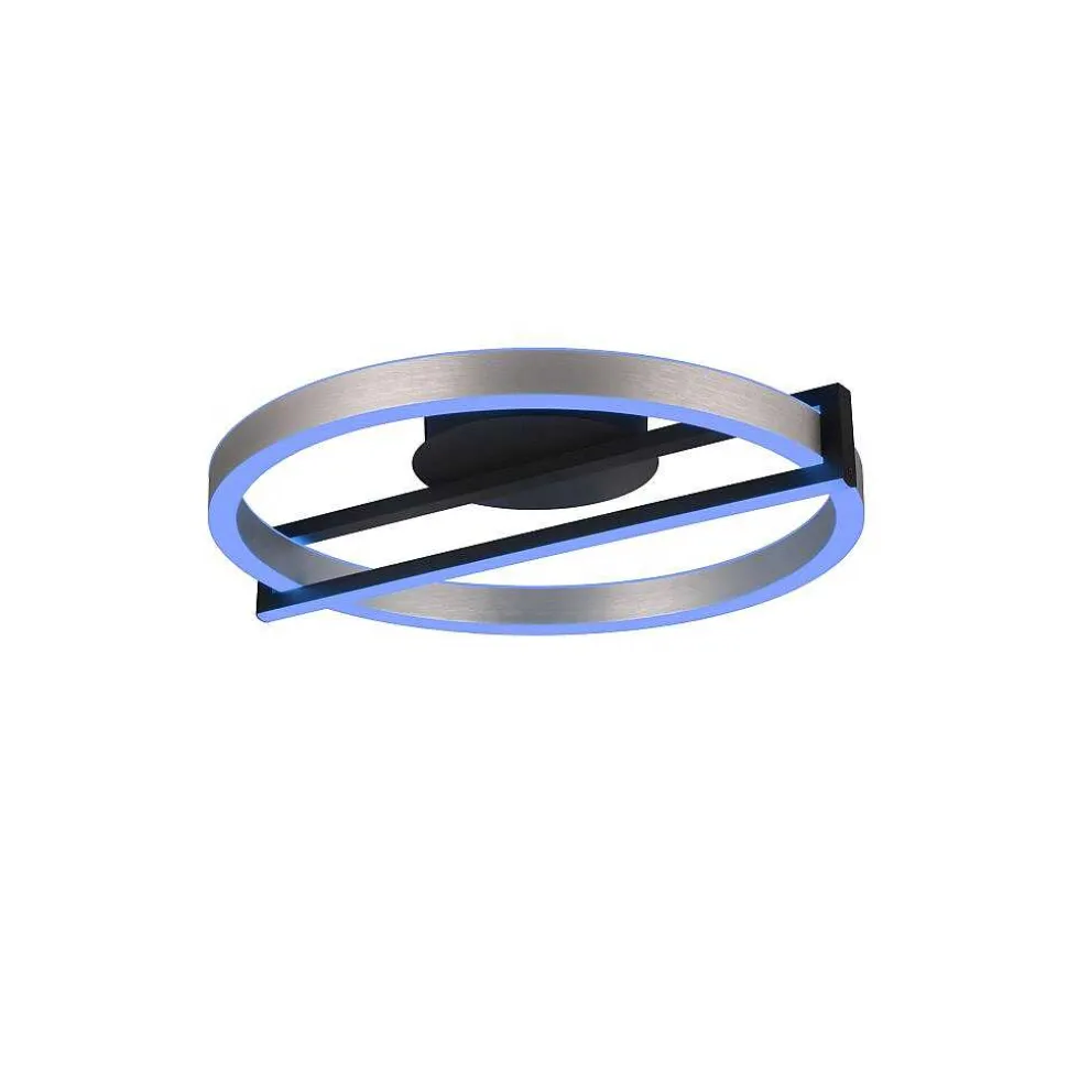 Plafonnier Trio Thompson Led Aluminium Brosse, 1 Lumiere, Telecommandes, Changeur De Couleurs