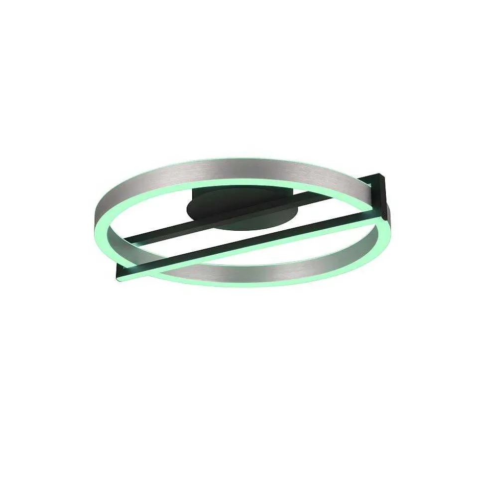 Plafonnier Trio Thompson Led Aluminium Brosse, 1 Lumiere, Telecommandes, Changeur De Couleurs