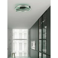 Plafonnier Trio Thompson Led Aluminium Brosse, 1 Lumiere, Telecommandes, Changeur De Couleurs