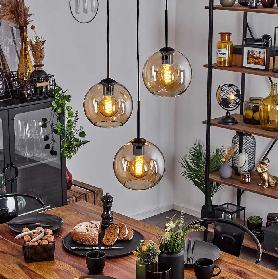 Plafonnier Verre 20 Cm Koyoto Ambre, 3 Lumieres