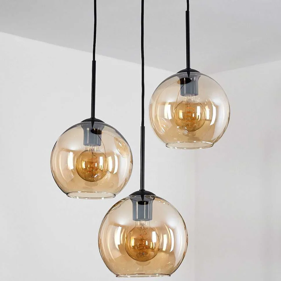 Plafonnier Verre 20 Cm Koyoto Ambre, 3 Lumieres