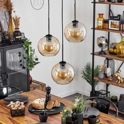 Plafonnier Verre 20 Cm Koyoto Ambre, 3 Lumieres