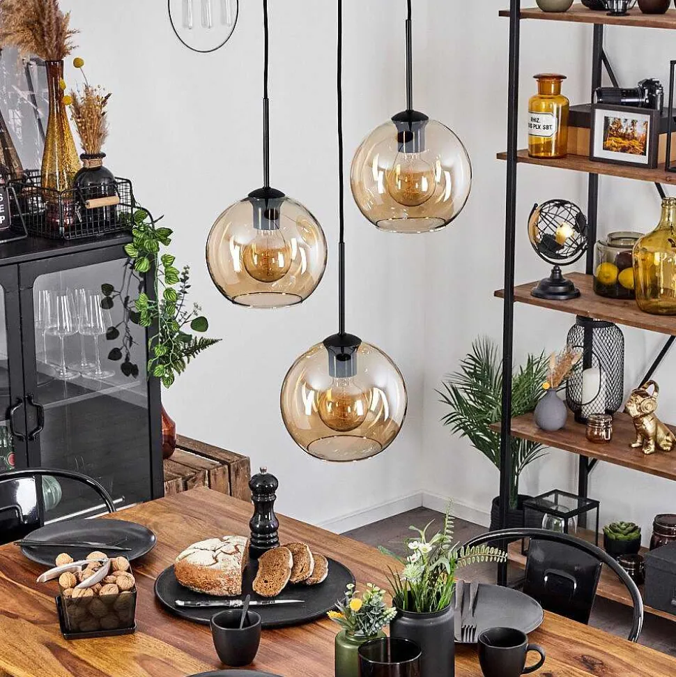 Plafonnier Verre 20 Cm Koyoto Ambre, 3 Lumieres