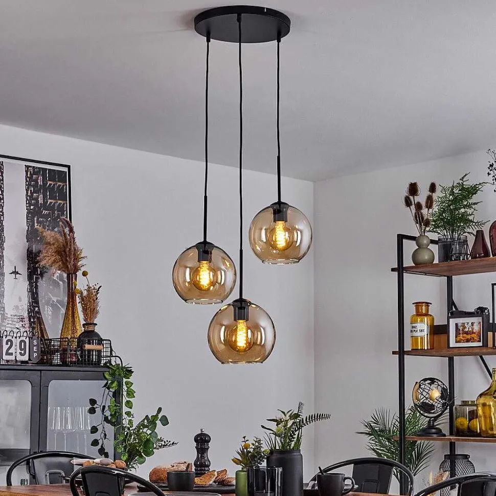 Plafonnier Verre 20 Cm Koyoto Ambre, 3 Lumieres