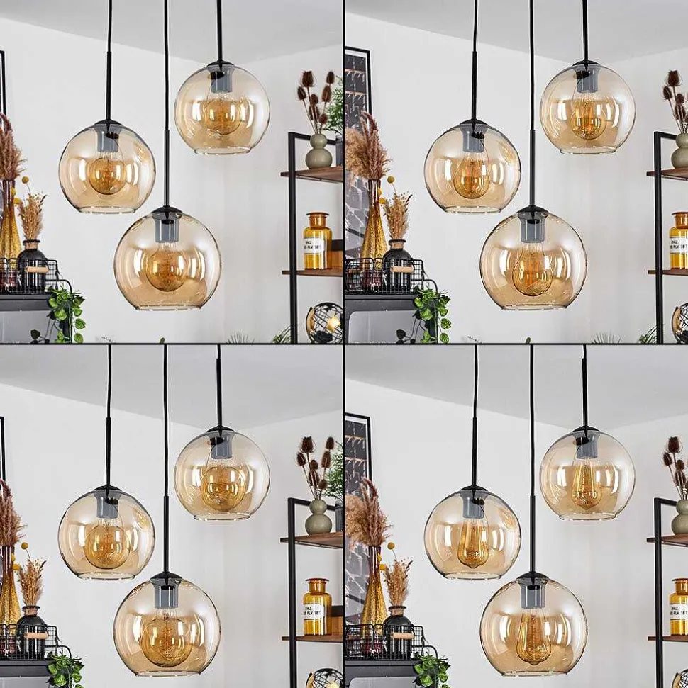 Plafonnier Verre 20 Cm Koyoto Ambre, 3 Lumieres