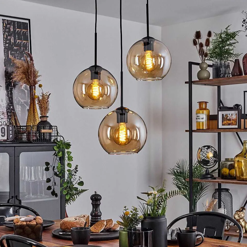 Plafonnier Verre 20 Cm Koyoto Ambre, 3 Lumieres