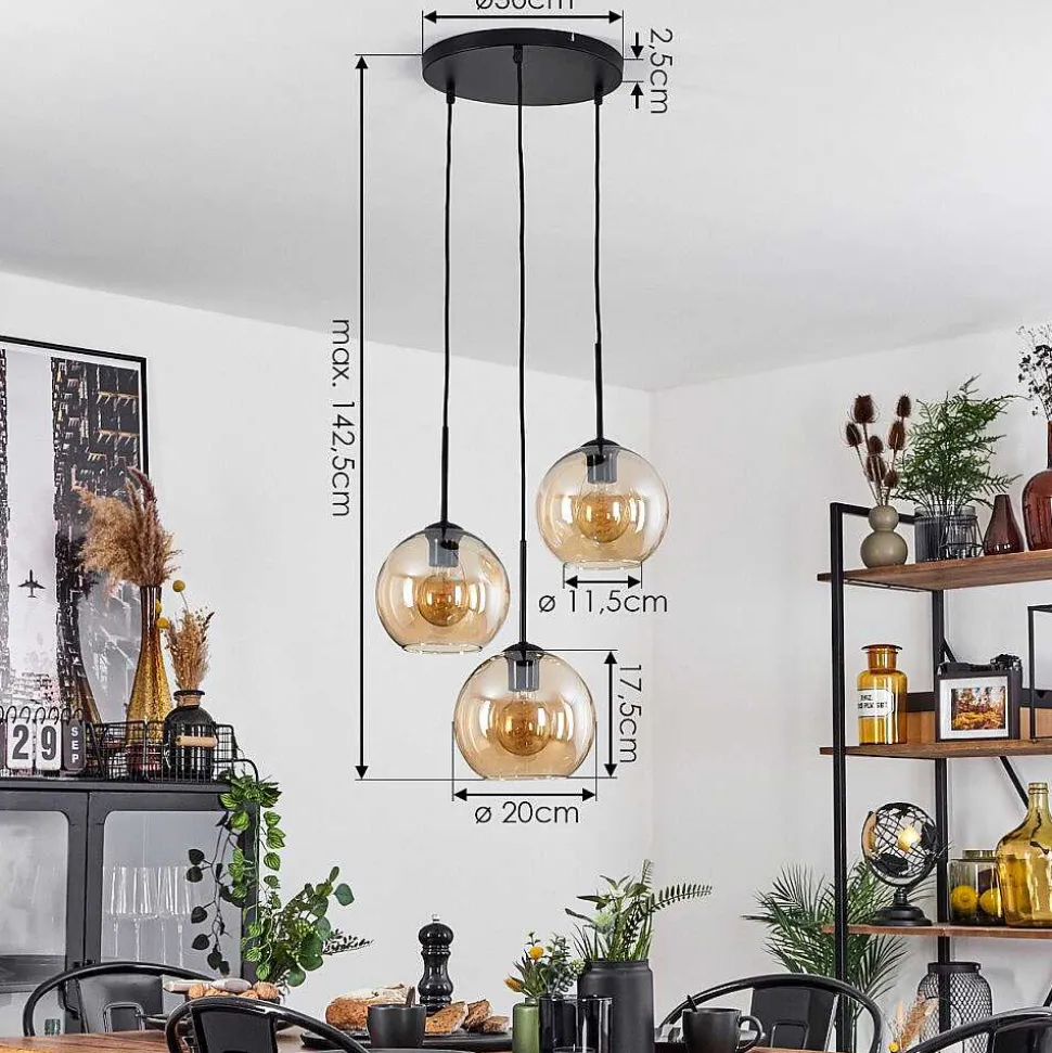 Plafonnier Verre 20 Cm Koyoto Ambre, 3 Lumieres