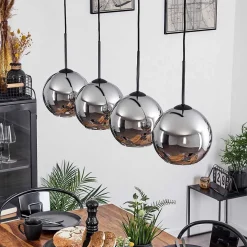 Plafonnier Verre 20 Cm Koyoto Chrome, Fume, 4 Lumieres