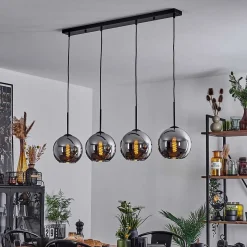 Plafonnier Verre 20 Cm Koyoto Chrome, Fume, 4 Lumieres