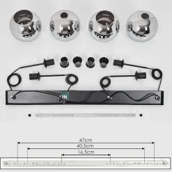 Plafonnier Verre 20 Cm Koyoto Chrome, Fume, 4 Lumieres