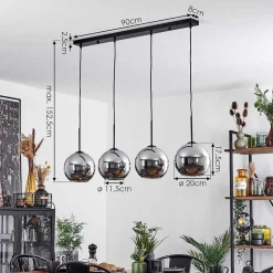 Plafonnier Verre 20 Cm Koyoto Chrome, Fume, 4 Lumieres