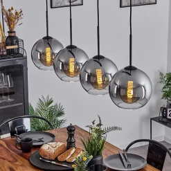 Plafonnier Verre 20 Cm Koyoto Clair, Fume, 4 Lumieres