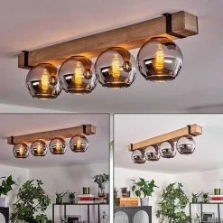 Plafonnier Verre 15Cm Montgomery Ecru, Noir, 4 Lumieres