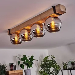 Plafonnier Verre 15Cm Montgomery Ecru, Noir, 4 Lumieres