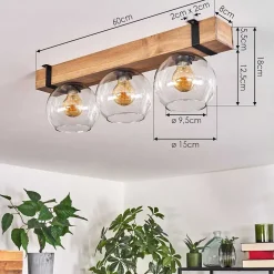 Plafonnier Verre 15Cm Montgomery Ecru, Noir, 3 Lumieres