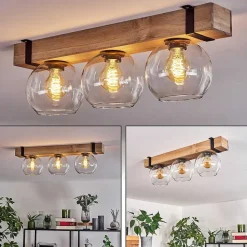 Plafonnier Verre 15Cm Montgomery Ecru, Noir, 3 Lumieres