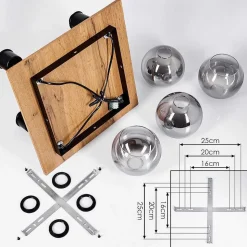 Plafonnier Vouhet Brun, Couleur Bois, Noir, 4 Lumieres