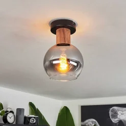 Plafonnier Vouhet Brun, Couleur Bois, Noir, 1 Lumiere