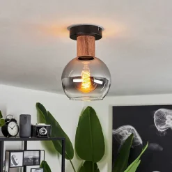 Plafonnier Vouhet Brun, Couleur Bois, Noir, 1 Lumiere