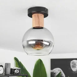 Plafonnier Vouhet Brun, Couleur Bois, Noir, 1 Lumiere