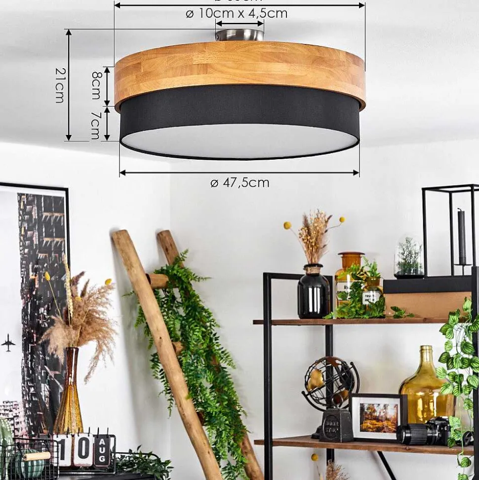 Plafonnier Vrolle Bois Clair, Nickel Mat, 3 Lumieres