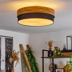 Plafonnier Vrolle Bois Clair, Nickel Mat, 3 Lumieres