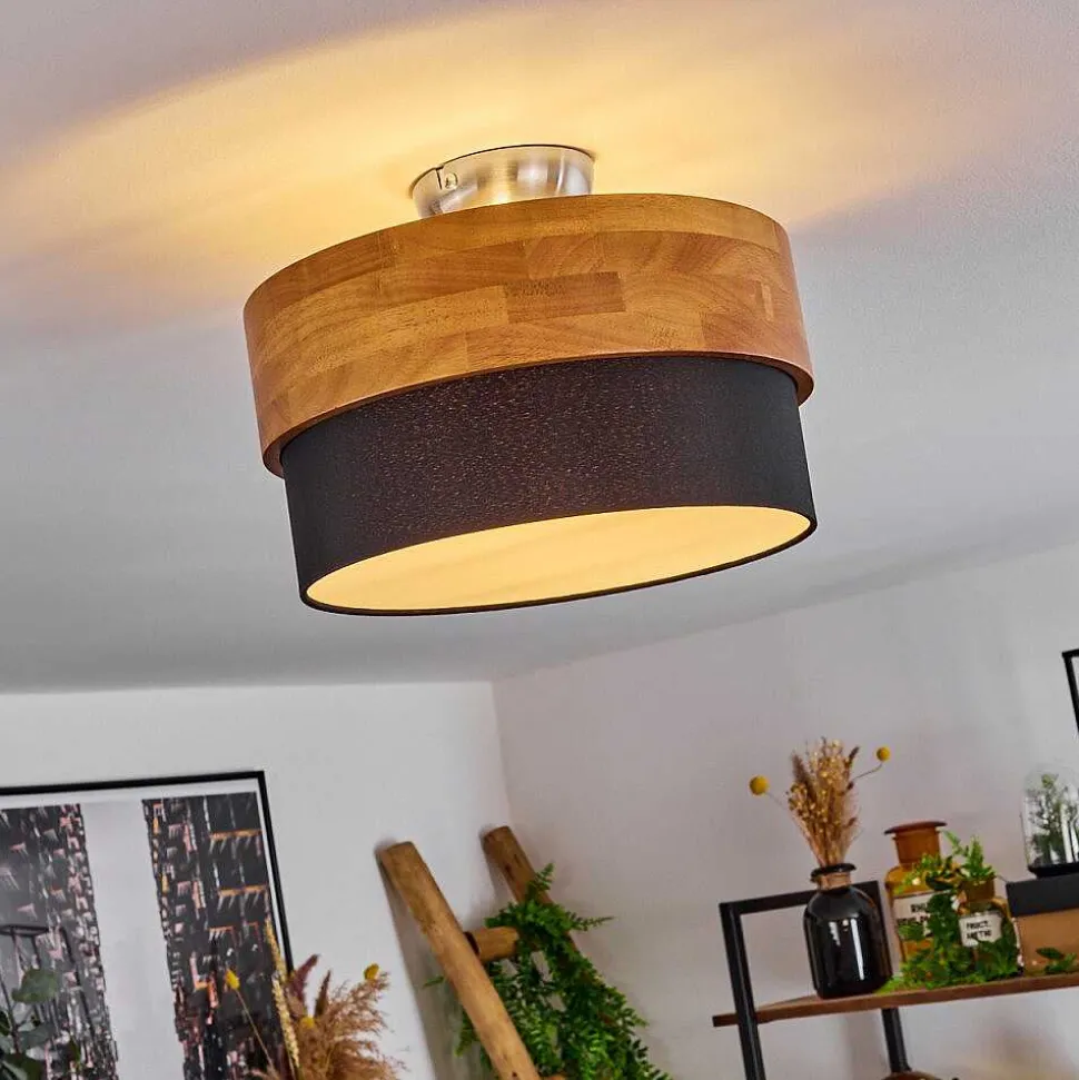 Plafonnier Vrolle Bois Clair, Nickel Mat, 2 Lumieres