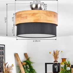 Plafonnier Vrolle Bois Clair, Nickel Mat, 2 Lumieres