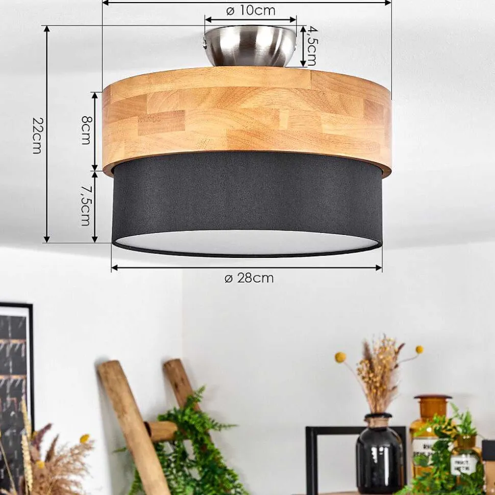 Plafonnier Vrolle Bois Clair, Nickel Mat, 2 Lumieres