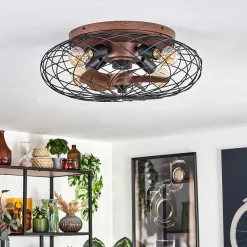 Plafonnier Wemude Brun, Noir, 4 Lumieres, Telecommandes