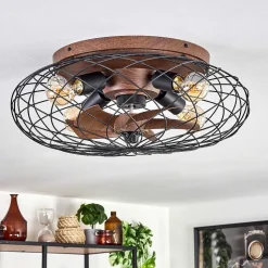 Plafonnier Wemude Brun, Noir, 4 Lumieres, Telecommandes