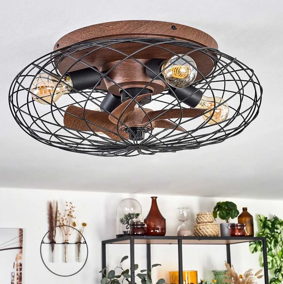 Plafonnier Wemude Brun, Noir, 4 Lumieres, Telecommandes