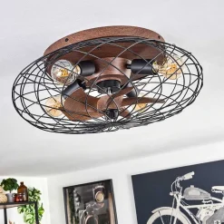 Plafonnier Wemude Brun, Noir, 4 Lumieres, Telecommandes