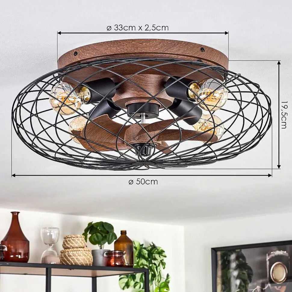 Plafonnier Wemude Brun, Noir, 4 Lumieres, Telecommandes