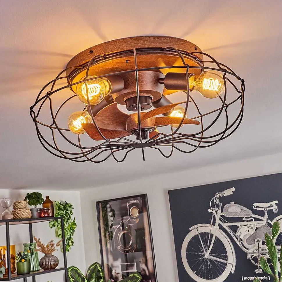 Plafonnier Wemude Brun, Noir, 4 Lumieres, Telecommandes