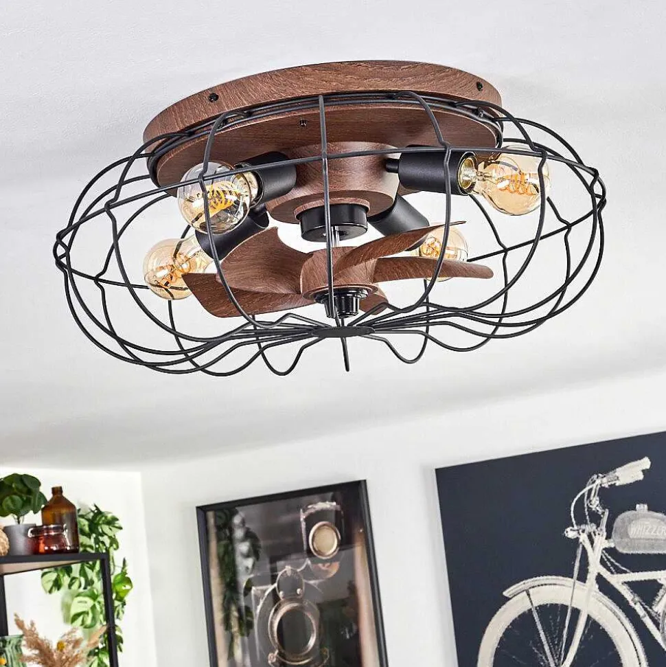 Plafonnier Wemude Brun, Noir, 4 Lumieres, Telecommandes