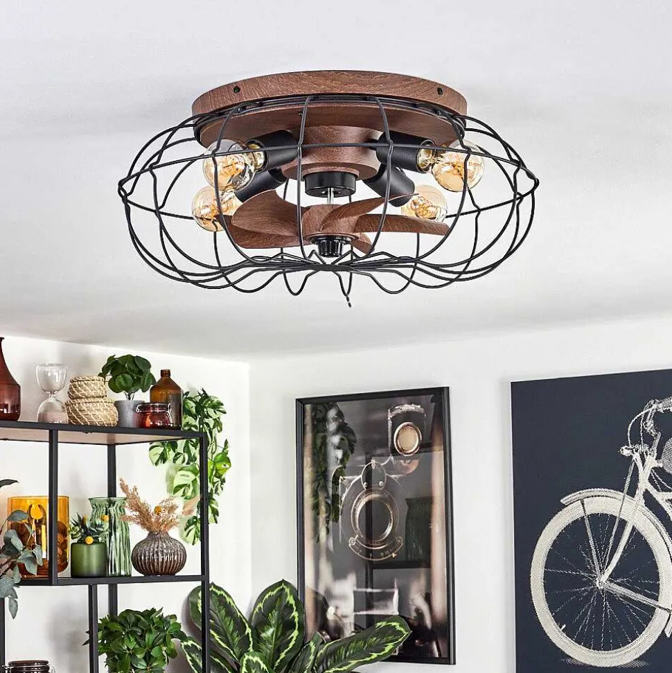 Plafonnier Wemude Brun, Noir, 4 Lumieres, Telecommandes