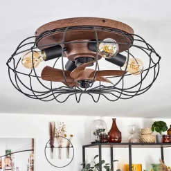 Plafonnier Wemude Brun, Noir, 4 Lumieres, Telecommandes