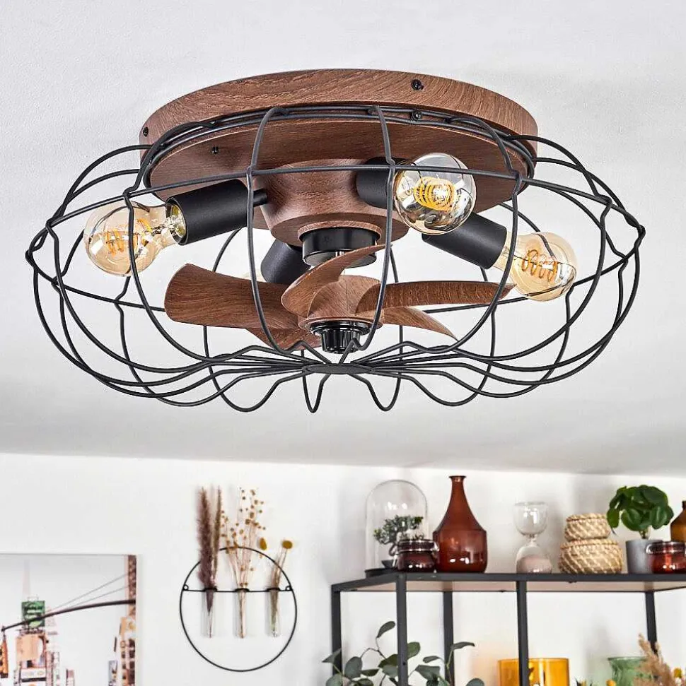 Plafonnier Wemude Brun, Noir, 4 Lumieres, Telecommandes