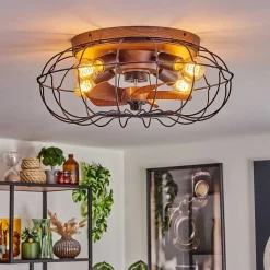 Plafonnier Wemude Brun, Noir, 4 Lumieres, Telecommandes