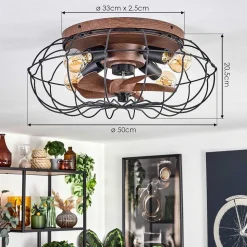 Plafonnier Wemude Brun, Noir, 4 Lumieres, Telecommandes